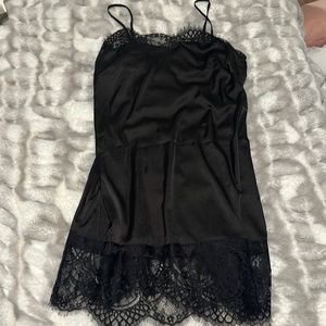 Black satin eyelash lace dress